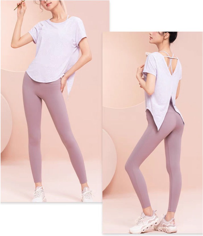 Womens Lace Short Sleeve T-Shirt Casual Round Neck Yoga Top